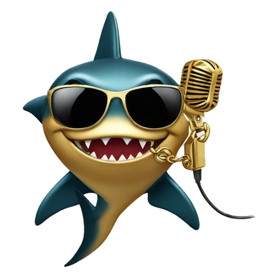 gold shark wearing chain and sunglasses holding microphone  sticker