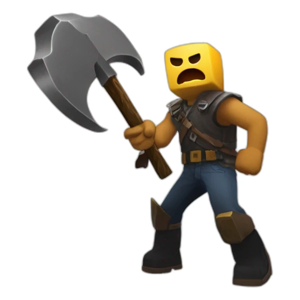 Roblox guy playing fortnire with a minecrsft pickaxe playing against a fall guys character sticker