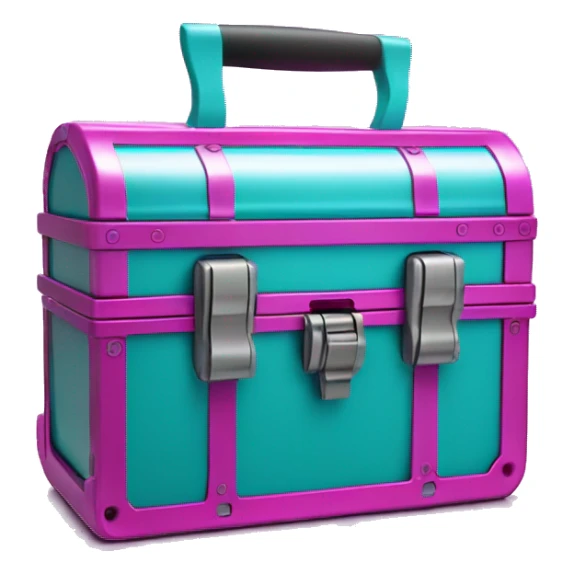 Realistic metallic hot pink and turquoise tool box with top open and purple tools inside of it isolated.  sticker
