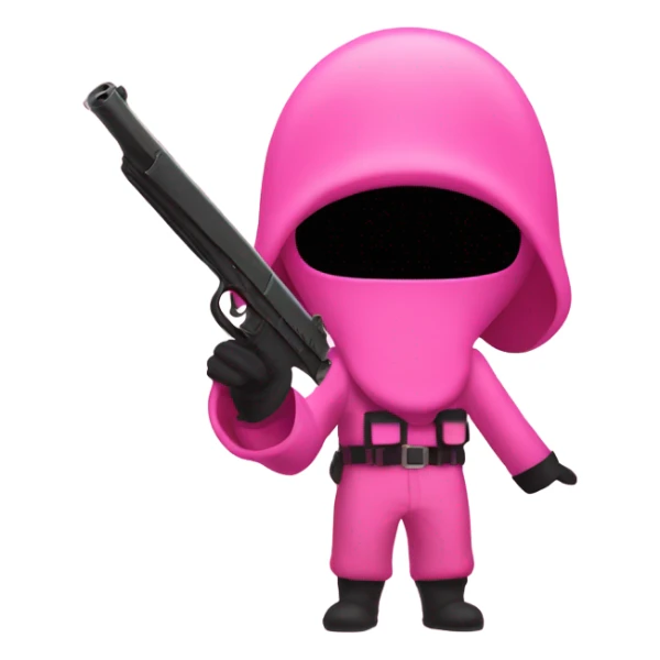 Squid Game Pink Soldier Making Circle shape with arms with a gun sticker