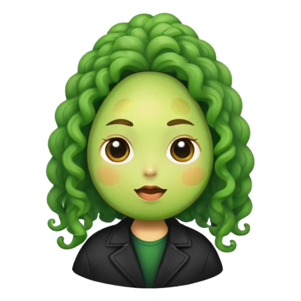 avocado with curly hair and black jacket sticker