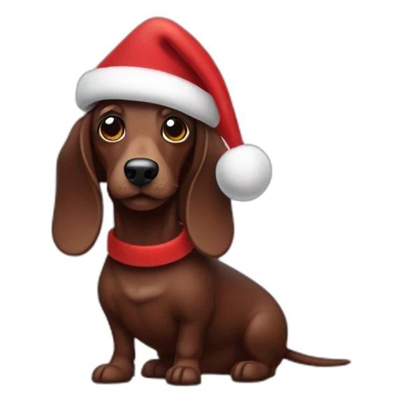 Chocolate sausage dog wearing a Santa hat sticker