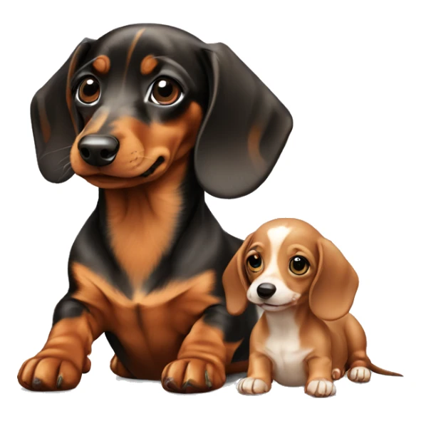 dotted miniature dachshund with a baby puppy sticker