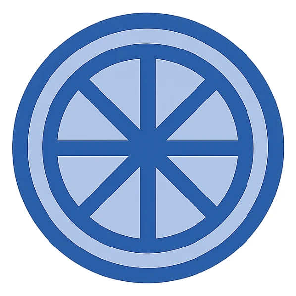 Create a simple citrus slice clip art in flat blue color style using the two blue colors from the reference image. The design should be minimal and have no text, with a transparent background. sticker