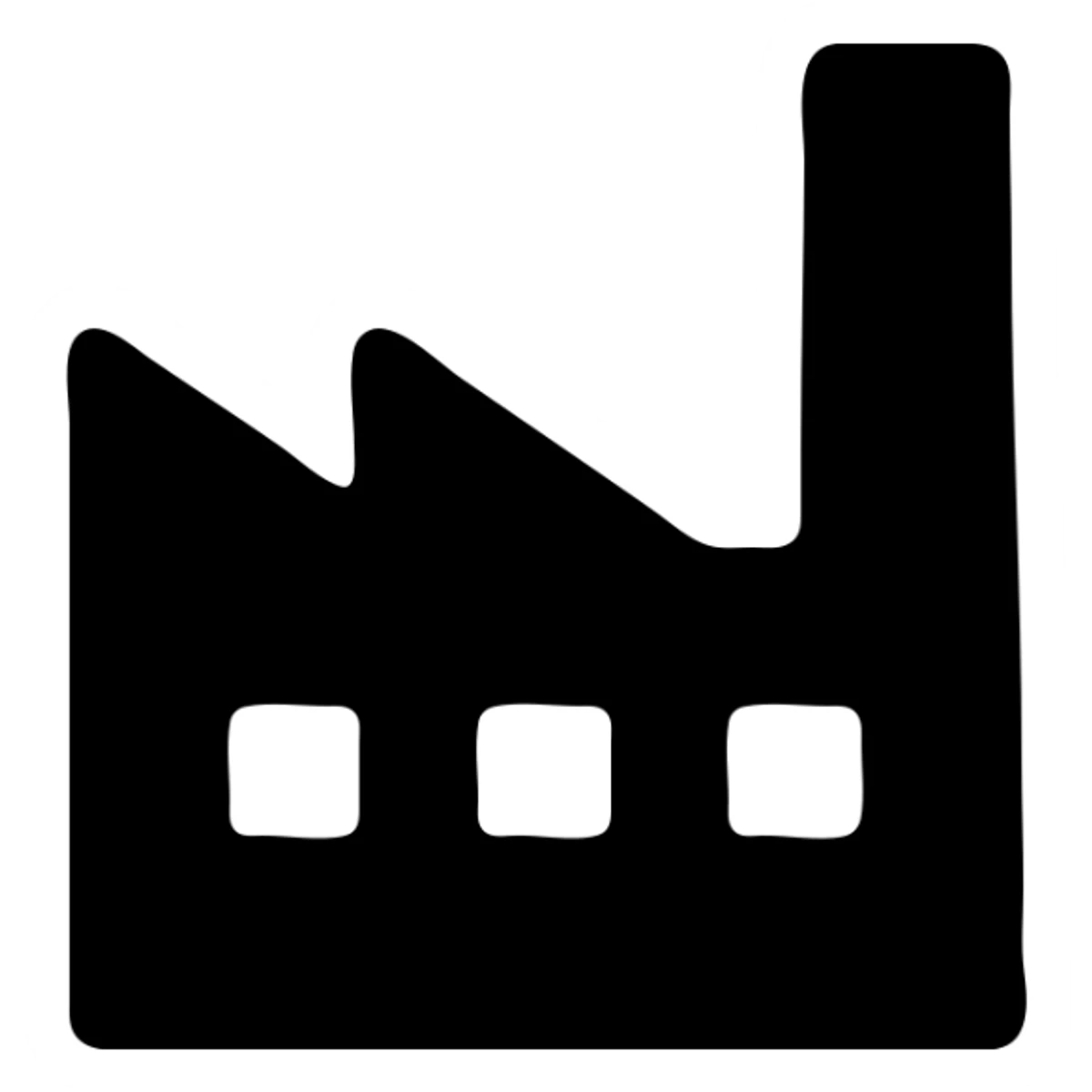 minimalist silhouette of an industrial building, solid black fill, modern style sticker