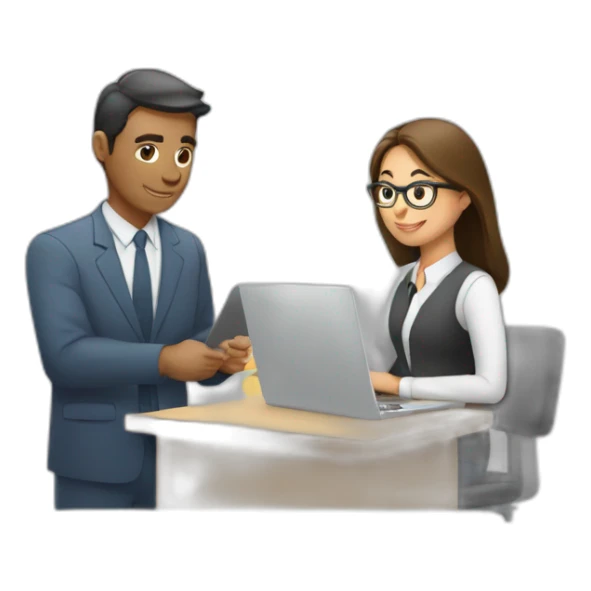 Mujer y hombre trabajando en una oficina sticker