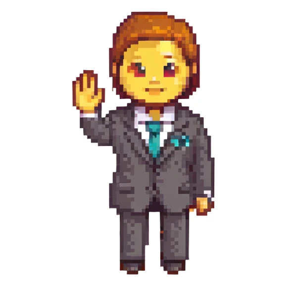 recruiter emoji, pixel art style, business suit, waving sticker