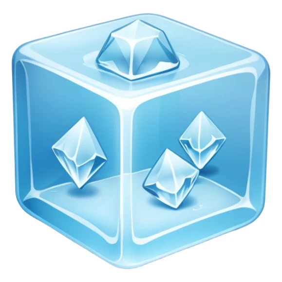 ice cube object icon, crystal clear ice, glossy, small frost details, 3D cartoon, soft shadow, mobile game icon style, centered, clean background, no text, no watermark sticker