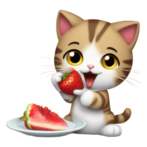 Gatito comiendo una fresa tierno  sticker