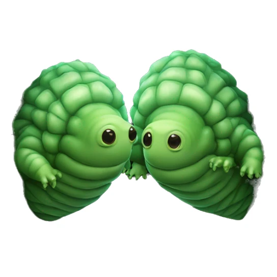 Two green tardigrades communicating via a VPN tunnel sticker