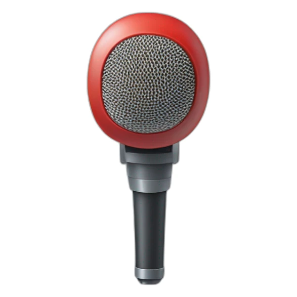 a microphone with a microphone arm and on top there is a red ring on sticker