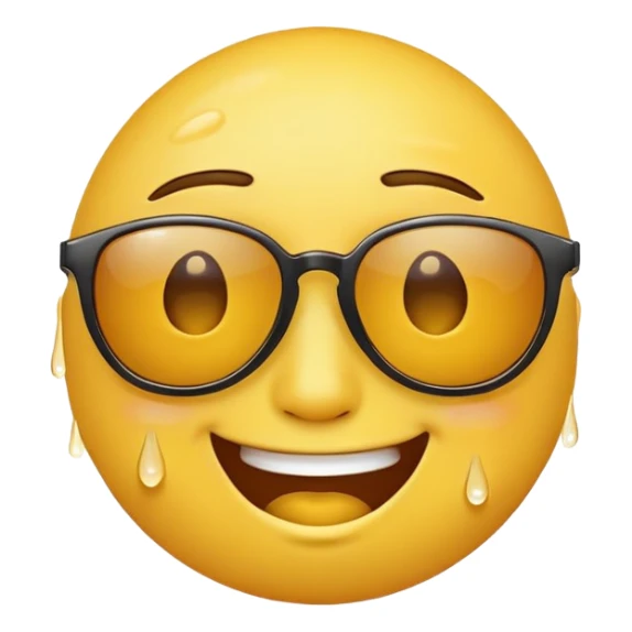 yellow face emoji smiling with sunglasses with tears streaming down face sticker