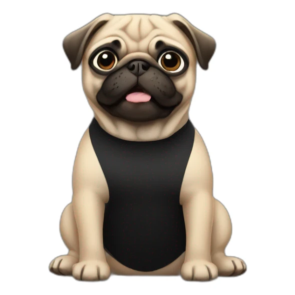 pug wearing a black t-shirt sticker