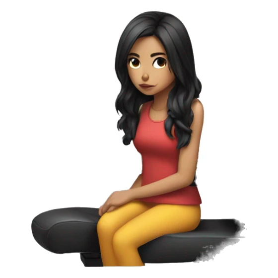 white (black hair) girl on a Gaming chair thinking  sticker