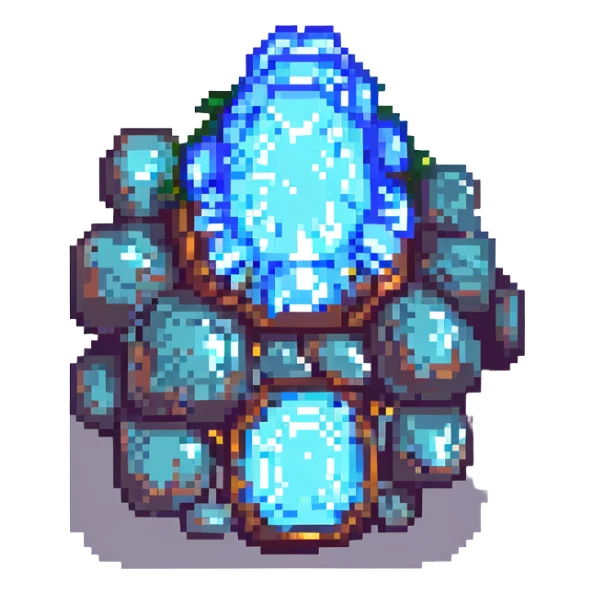 mystical metal ore with magical aura in pixel art style sticker