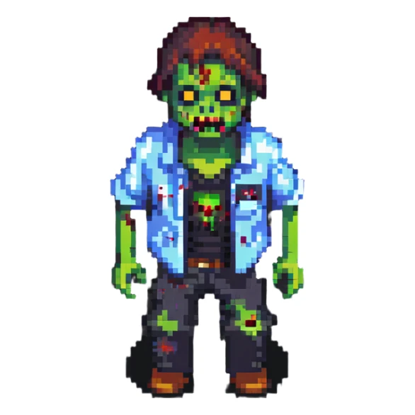 isometric zombie in torn clothes Project Zomboid style sticker