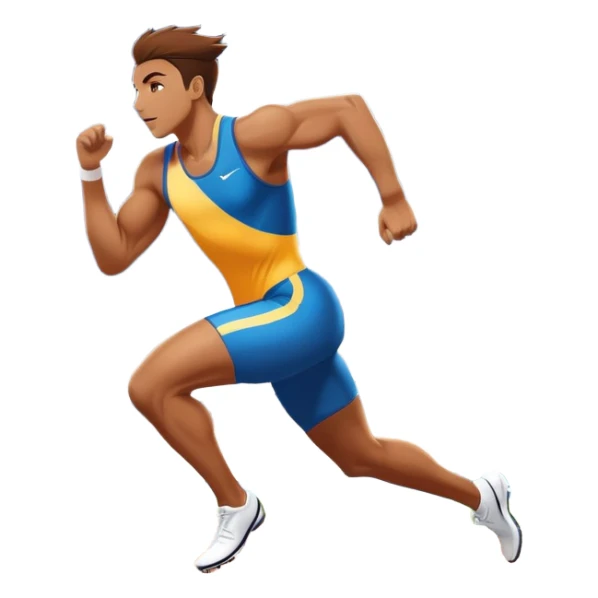 An icon featuring an athlete sprinting on a track, with powerful strides and determination. The background showcases a vibrant stadium with cheering fans, bright lights, and a clear sky. The athlete's motion is dynamic, emphasizing speed and competition. sticker