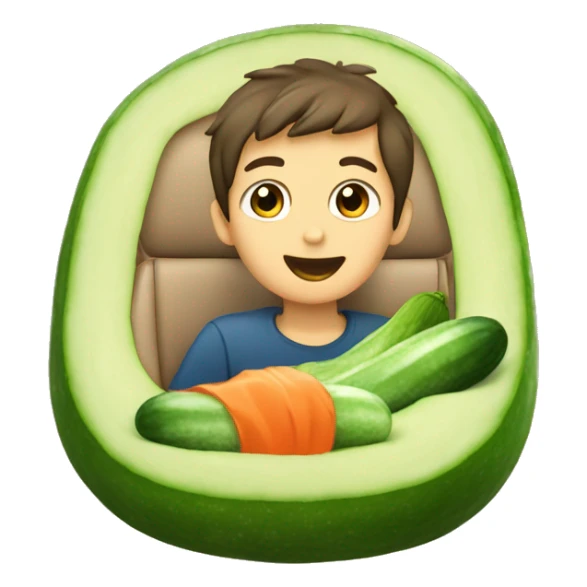boy in car looking up with cucumber mouth  sticker