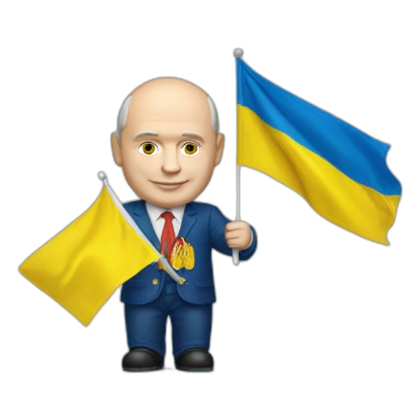 Vladimir Poutine holding Ukrainian flag high details sticker