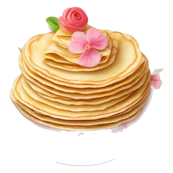 Crepes stacked on a light pink porcelain plate with floral print  sticker