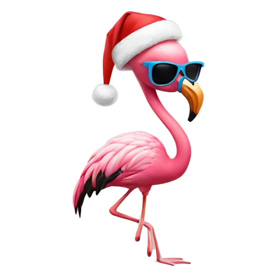 Flamingo wearing sunglasses and a Santa  hat on skis sticker