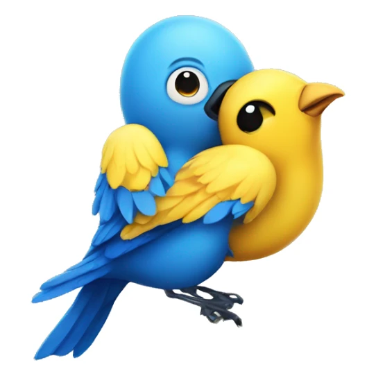 Blue rose bird hugging yellow cartoon bird sticker