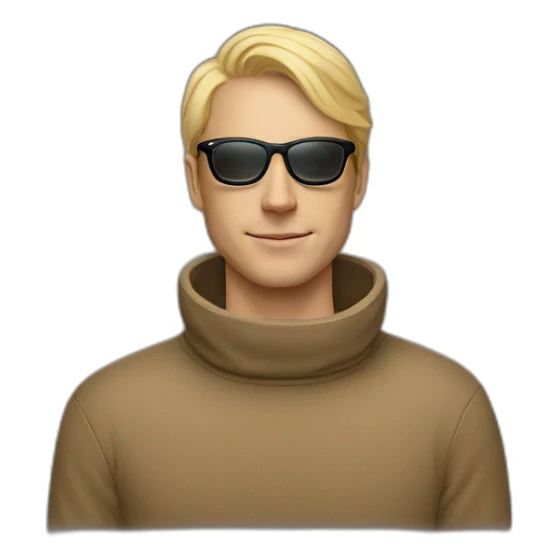 White man in turtleneck with ray ban glasses and blonde hair sticker