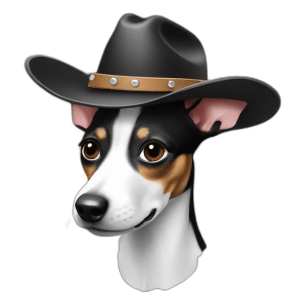 rat terrier wearing a cowboy hat (black and white) sticker