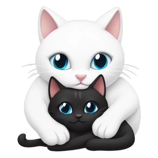 White and black cats hugging with different coloured eyes sticker