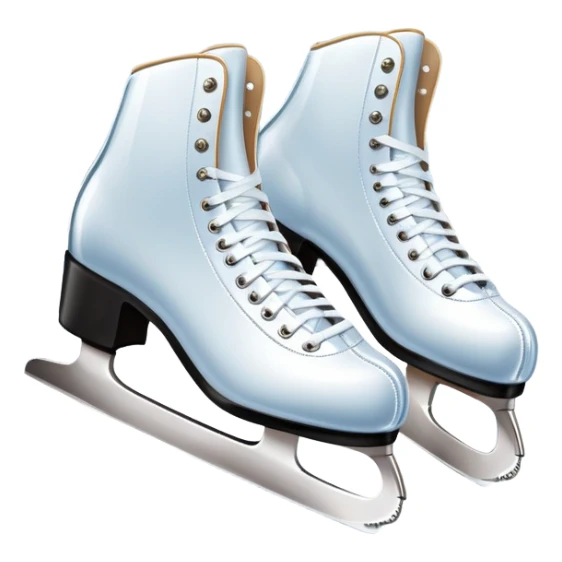 An icon showing elegant figure skates in close-up on a glossy ice surface, with a graceful skater performing in the background. The scene is set inside a grand indoor ice arena with spotlights, decorative banners, and a cheering audience. Transparent background. sticker