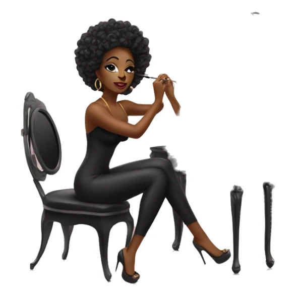 glamorous beautiful black woman sitting at a vanity mirror doing her makeup sticker