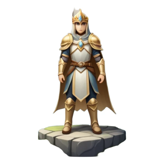 An icon featuring a hero with a closed visor, standing in a majestic, mystical landscape, inspired by RPGs like Elden Ring. The design includes a stunning, ethereal background with towering castles and distant mountains, symbolizing the adventure and mystery. Transparent background sticker