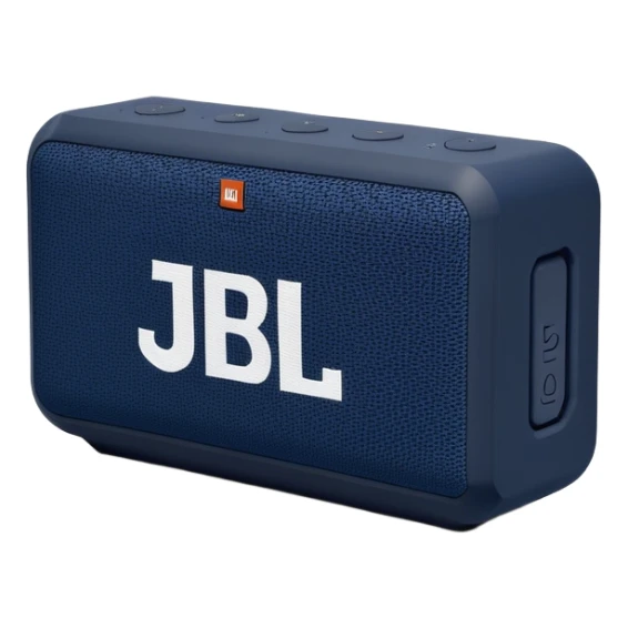 Navy blue and black maritime camouflage JBL Go 4, minimalist design, sleek portable speaker, simplified form sticker