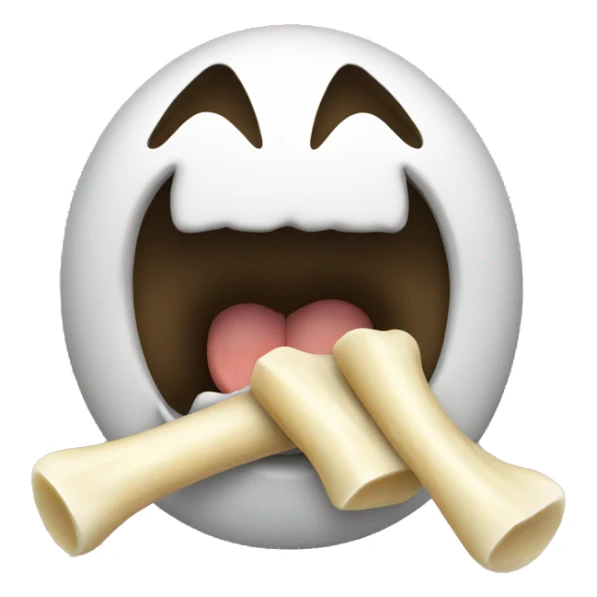 smiling with mouth open emoji eating a bone sticker