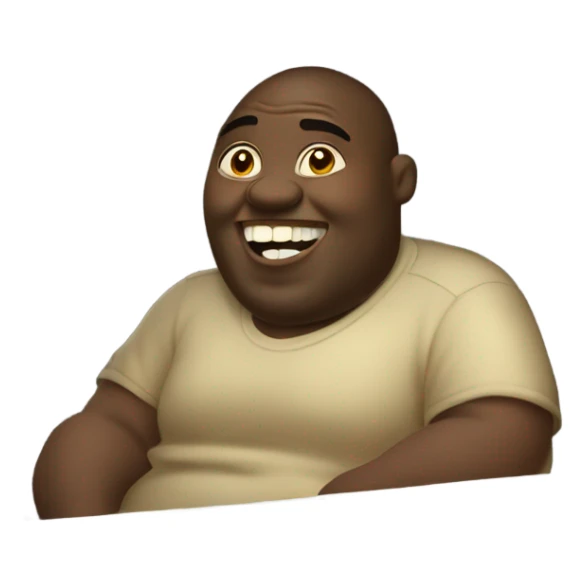 One chubby African guy, in car, with gold tooth sticker
