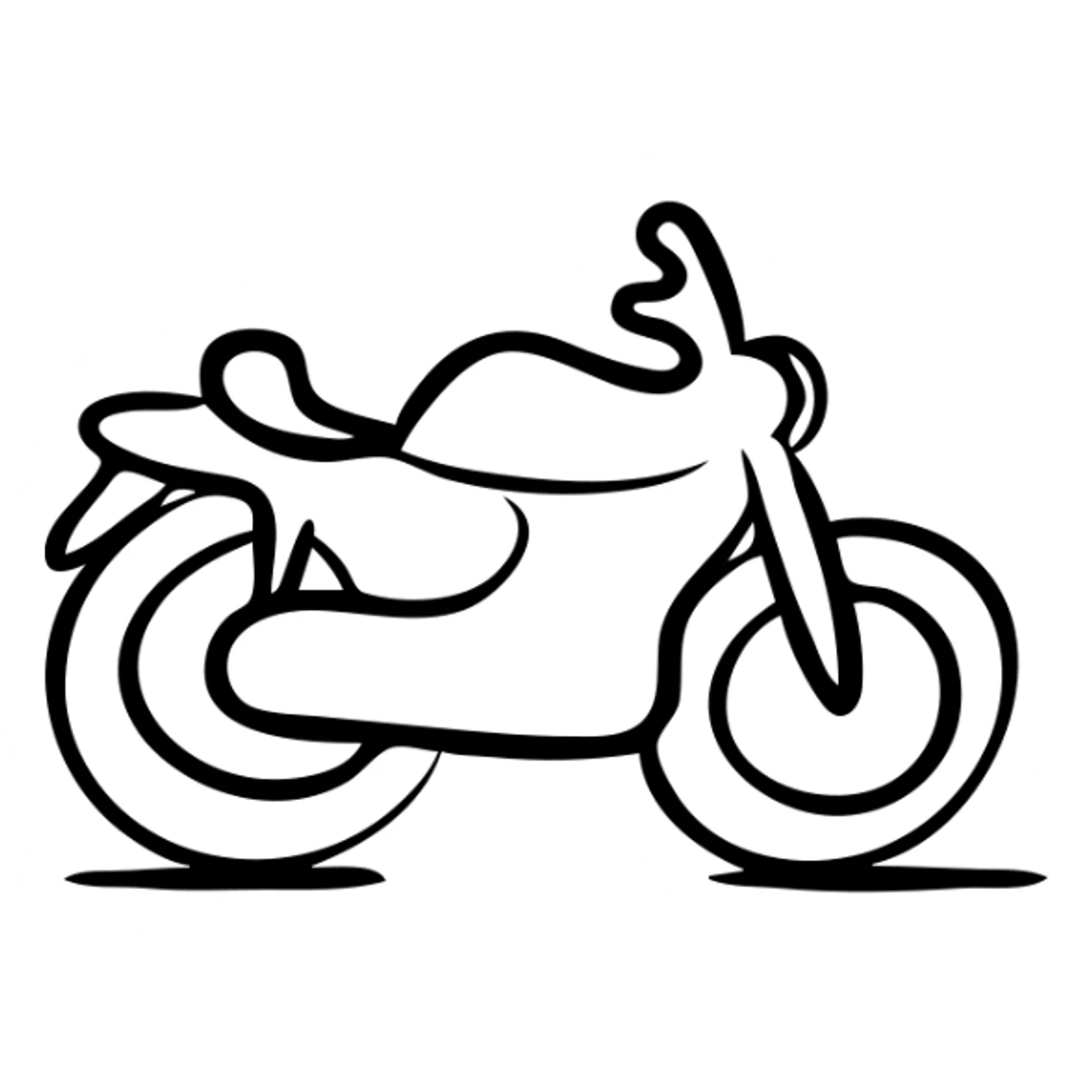 Hand-drawn motorcycle, simple side view with visible wheels, handlebars, and seat sticker