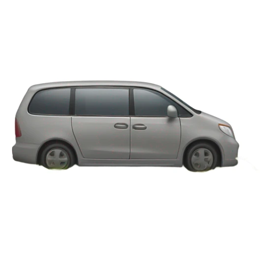 A gray gravestone with a detailed engraving of a minivan on its surface. The minivan is depicted in a simple, clean style, showing its side profile. The gravestone has a slightly weathered look, with subtle cracks and moss at the base. The background is minimal, keeping the focus on the gravestone and its engraved minivan. sticker