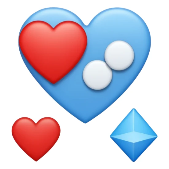 Red circle with light blue triangle by the top left and regular blue heart by the other side with two white circles with one red circle on the left white circle and blue on the other side sticker