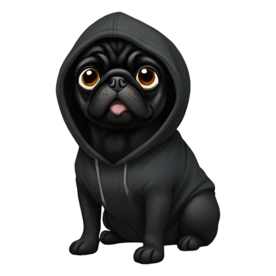 Black pug wearing a black hoodie sticker