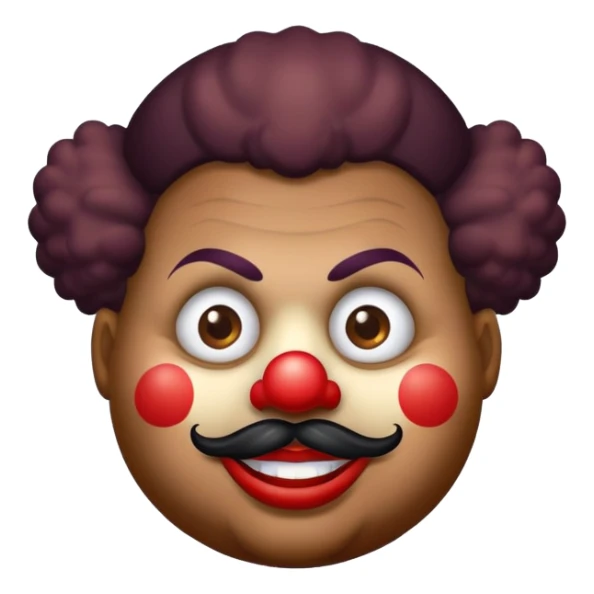 Dark brown , fat and round face with no moustache clown face sticker