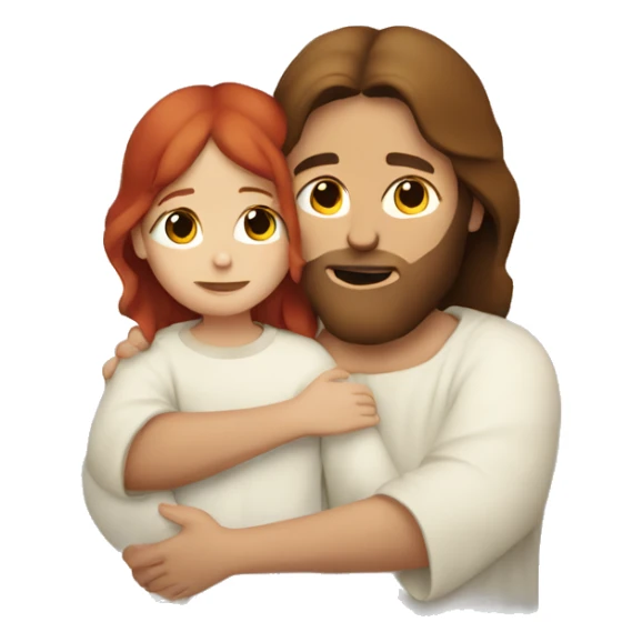 Jesus with brown hair hugging red hair child  sticker