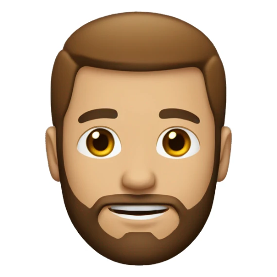 White man with beard, without mustache, hair color brown, hairstyle - straight hair combed to the right, black and red background sticker