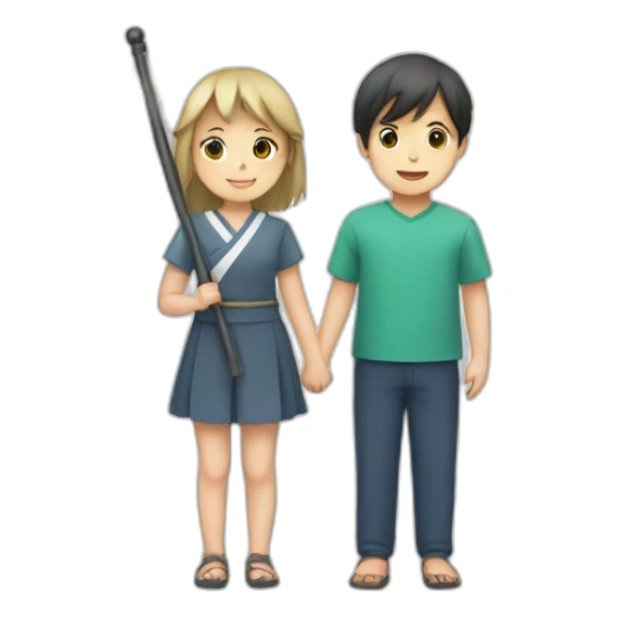 boy and girl holding Japanese flag sticker