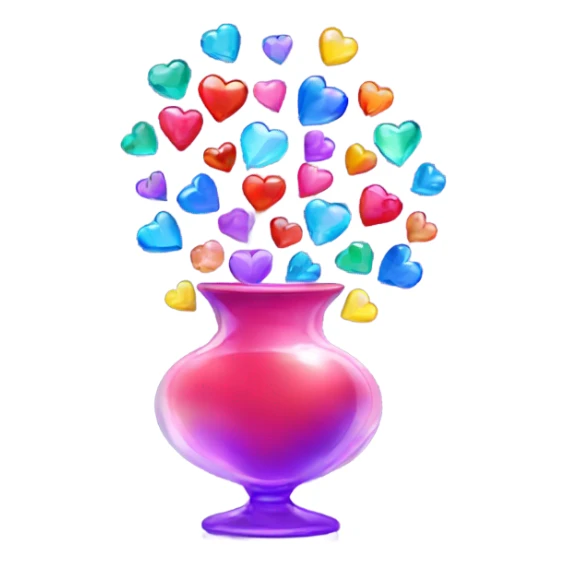 A crystal vase with colorful hearts flying out of it sticker