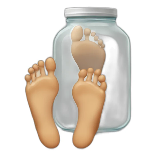 human feet standing on the floor with an empty transparent jar between them,outside,to the left and to the right,front view sticker