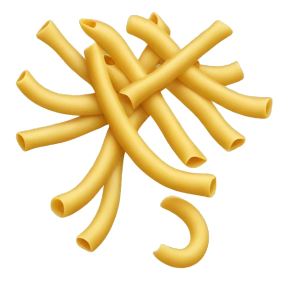 An emoji of a long macaroni pasta, slightly curved, with a smooth texture sticker