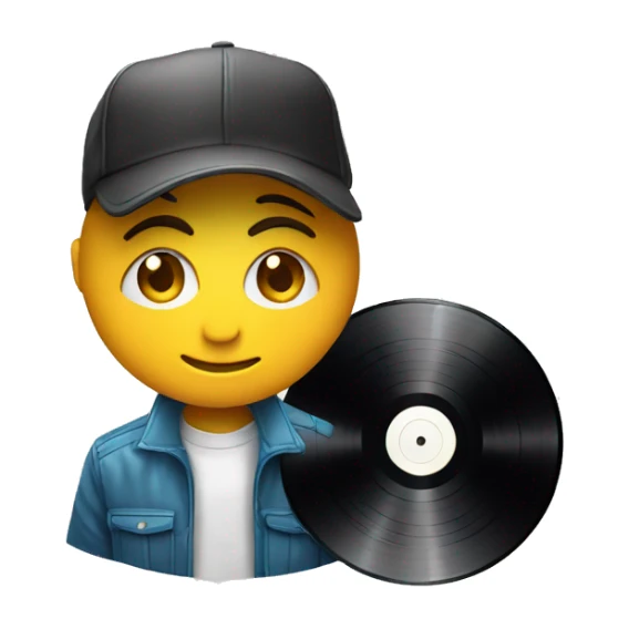 Vinyl records with dj wearing cap sticker