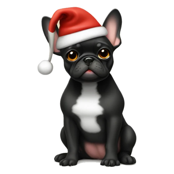 Mostly Black frenchie with tan paws wearing Santa hat and sitting sticker