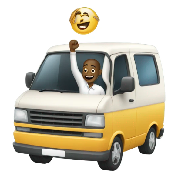 A man in a van waving in San Juan PR sticker