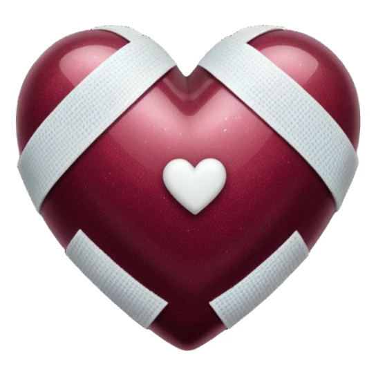 Dark burgundy sparkly heart, with one white bandage wrapped around it, high resolution sticker